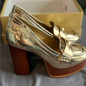 Michael Kors Eden Metallic Leather Platform Loafer, Women’s 7.5